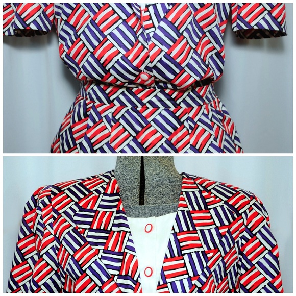 VTG 80s Carlisle Check Stripe Cotton Skirt Set 8 - Picture 4 of 8